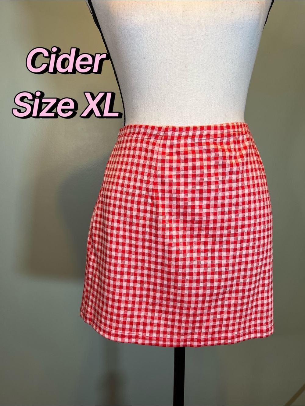 Cider Red & White Gingham Mini Skirt -Size XL